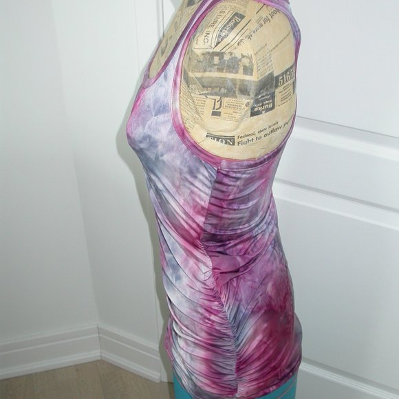 Purple and Grey Tie Dyed Tank Top with Rauched Sides - Picture 2 of 5